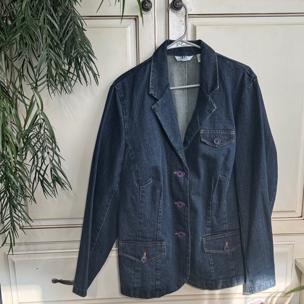 Izod Dark Blue Jean Denim Blazer Jacket Size 1X